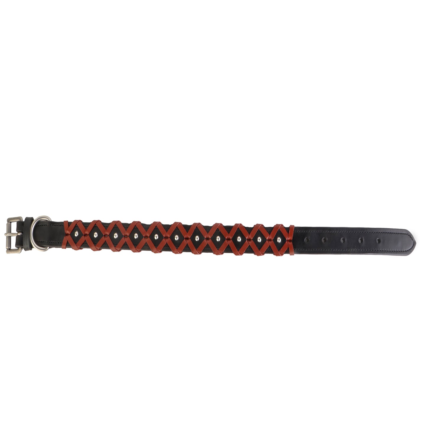 Leather Dog Collar – Black with Tan Braiding