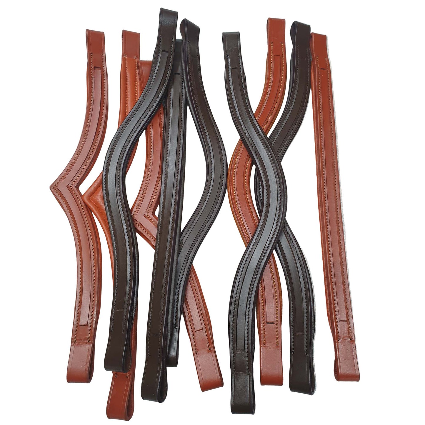 Qty.6 New Leather padded browbands 8 mm 3 Chestnut 3 Back U V and straight each