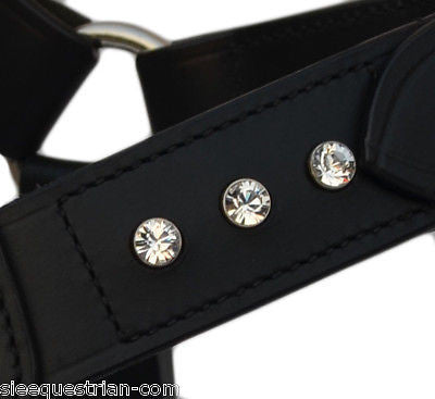 Leather Dog Harness with crystals Bull Dog design and matching black lead