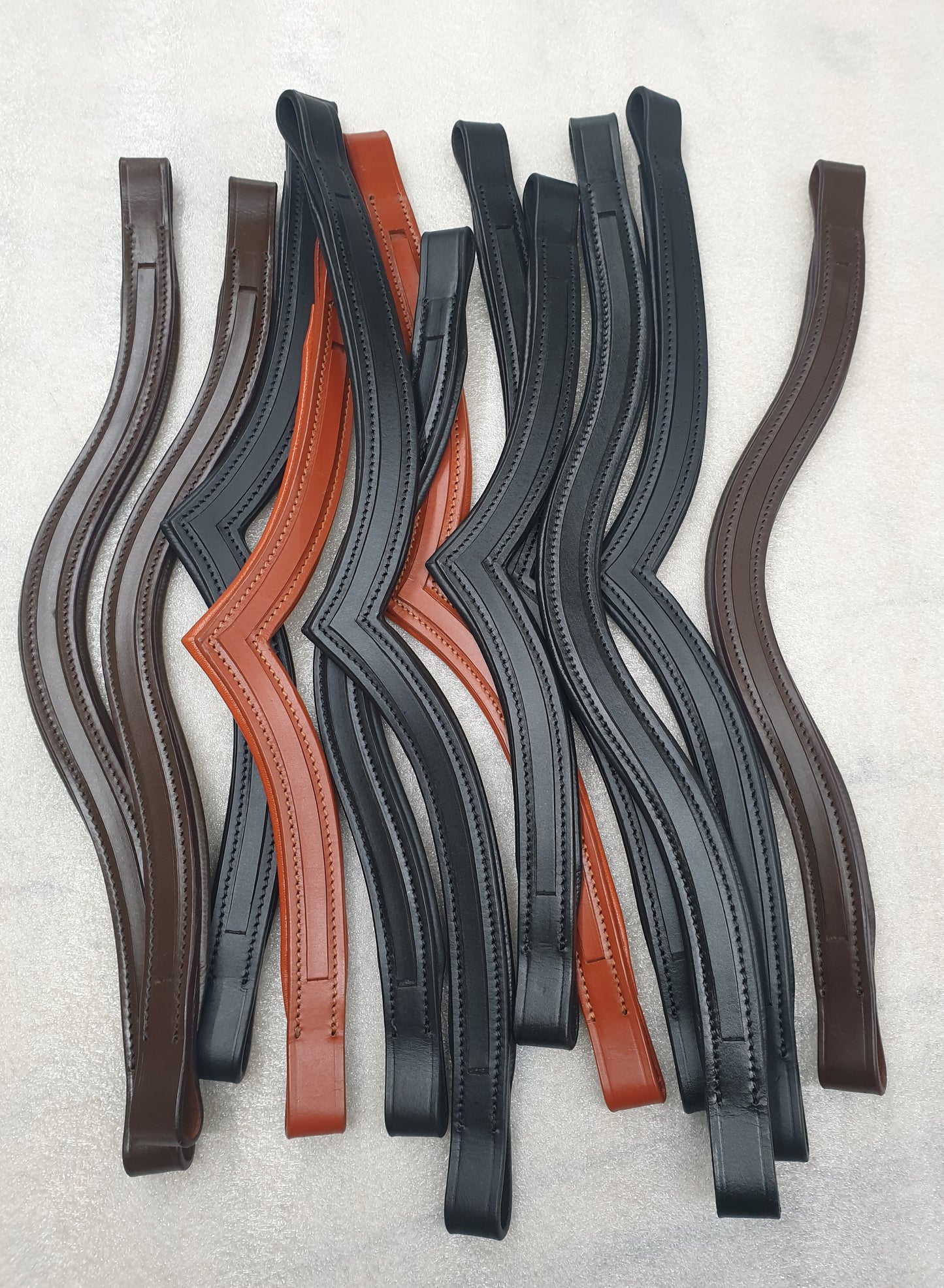 (Qty.12) 6 Black & 6 Havana Empty Channel Padded Leather Browbands for Bridles
