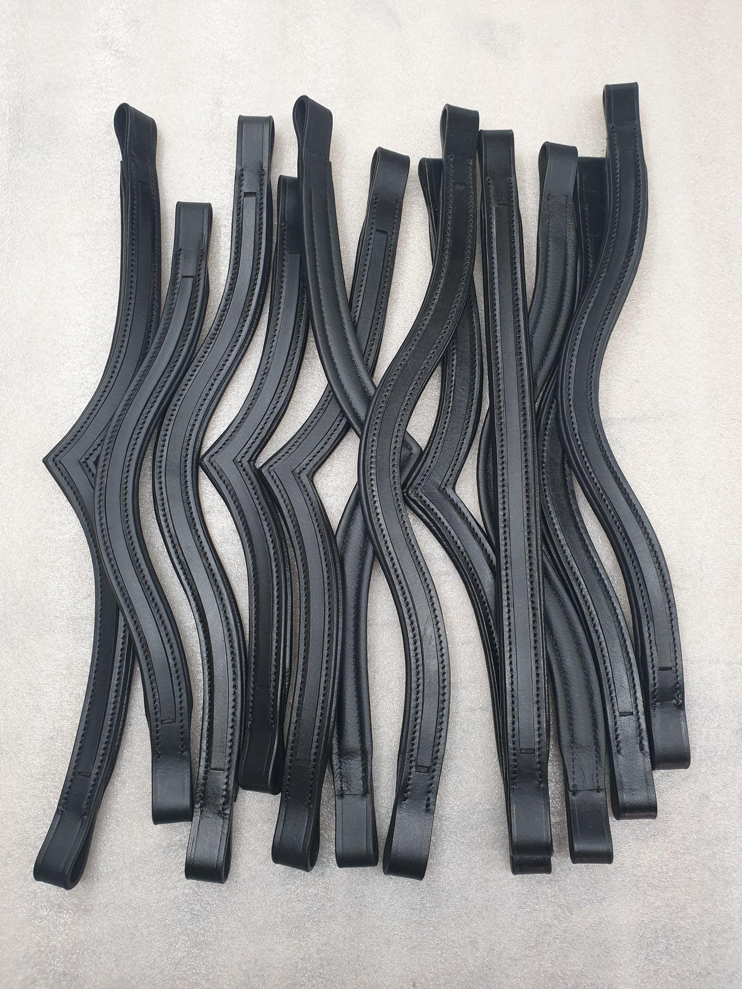 (Qty.12) 6 Black & 6 Havana Empty Channel Padded Leather Browbands for Bridles