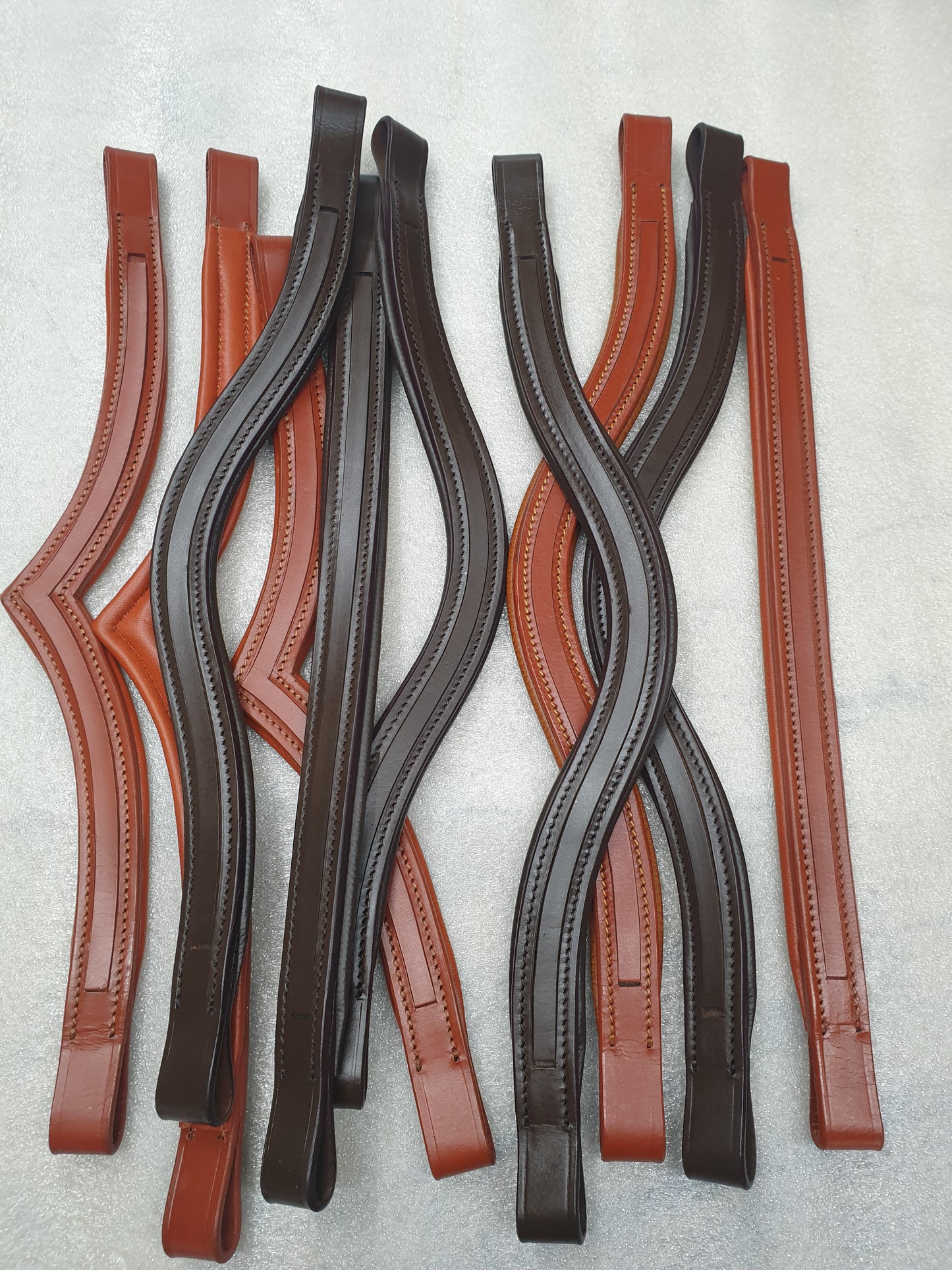 (Qty.12) 6 Black & 6 Havana Empty Channel Padded Leather Browbands for Bridles