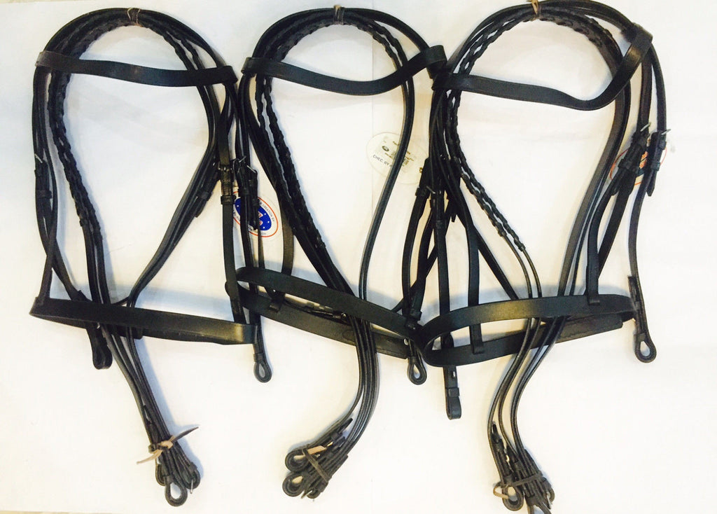 Lot of 3 English Hunt Flat Bridle with Laced Reins Derby