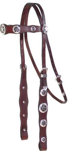 Silver Star Concho Headstall, Breast Collar & Reins Set