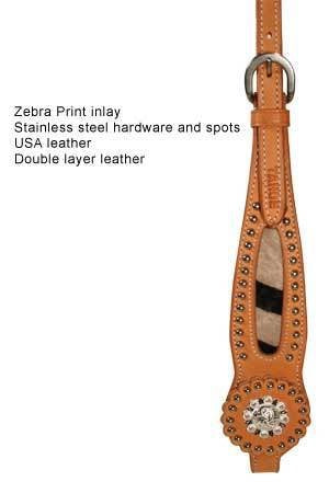 Zebra Print Inlay Leather Hair On Hedstall