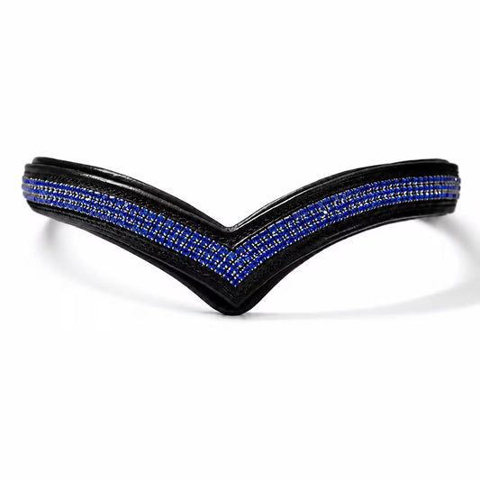 Blue Rhinestone Crystal Padded Leather Horse Browband – V Shape