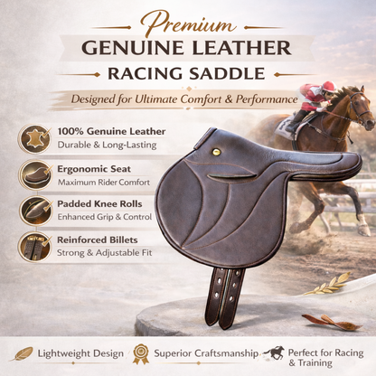 SIE Genuine Leather Exercise Racing Saddle Half Tree Horse Saddle