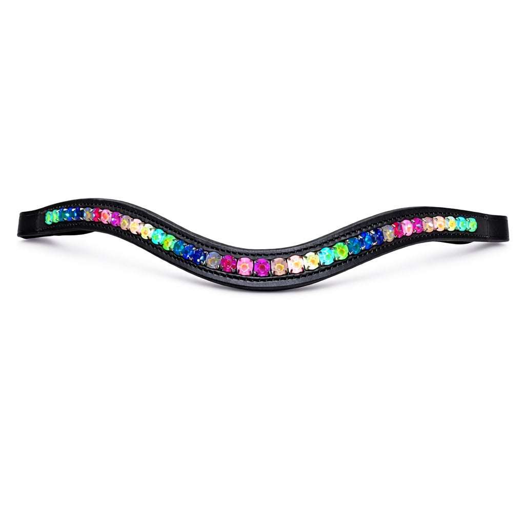 SIE Genuine Leather Horse Rainbow Crystal Browband with Multi-Color Rhinestones