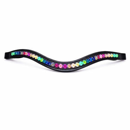 SIE Genuine Leather Horse Rainbow Crystal Browband with Multi-Color Rhinestones