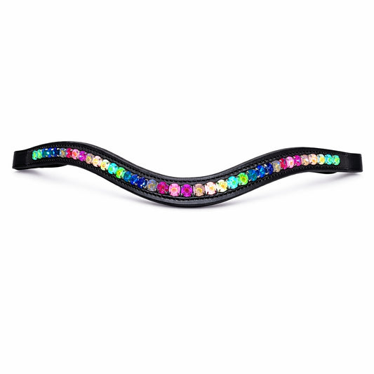 SIE Genuine Leather Horse Rainbow Crystal Browband with Multi-Color Rhinestones