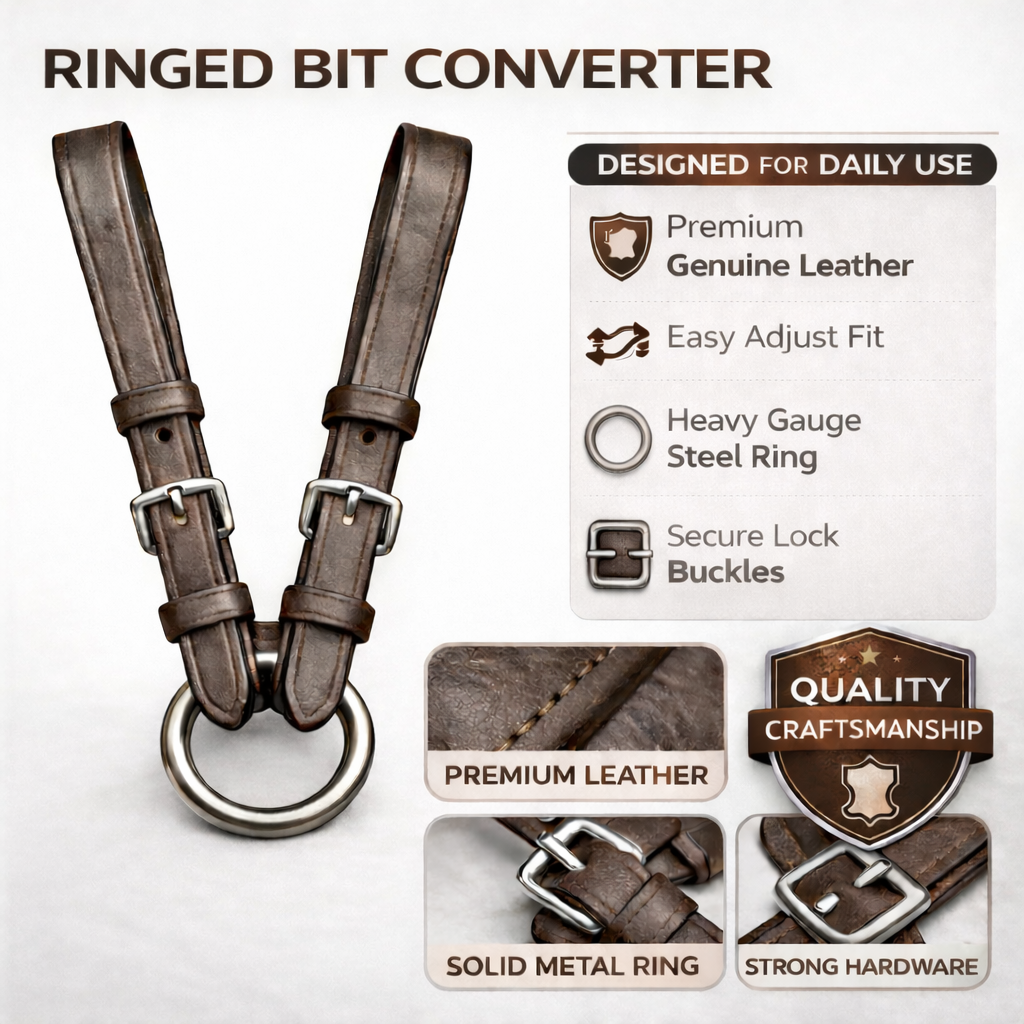 SIE Genuine Leather Ringed Bit Converter - Pelham Bit Converter - Premium Leather Bit Straps with SS O-Ring - Black & Brown