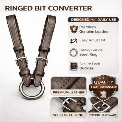 SIE Genuine Leather Ringed Bit Converter - Pelham Bit Converter - Premium Leather Bit Straps with SS O-Ring - Black & Brown