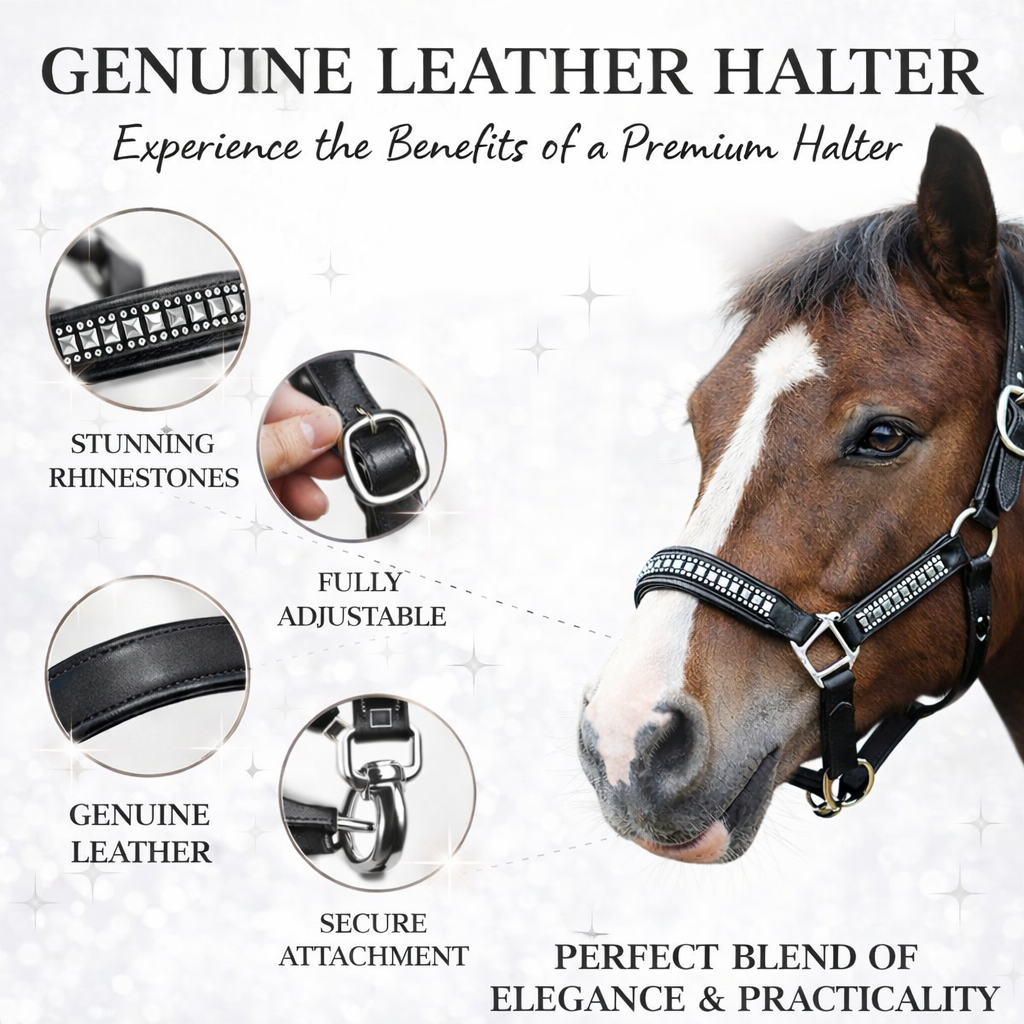 SIE Leather Bling Horse Halter - Crystal Studded Padded Headcollar