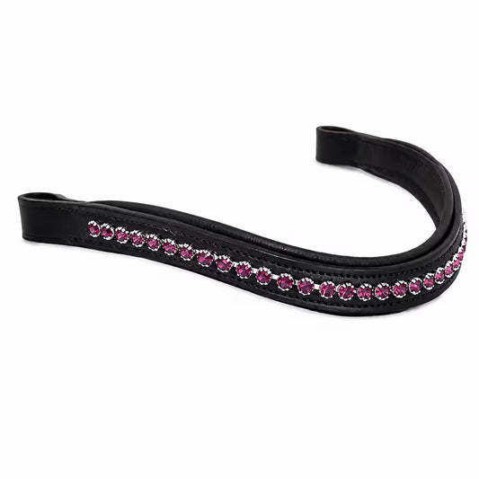 Fuchsia Swarovski Crystal Black Leather Horse Browband – Padded