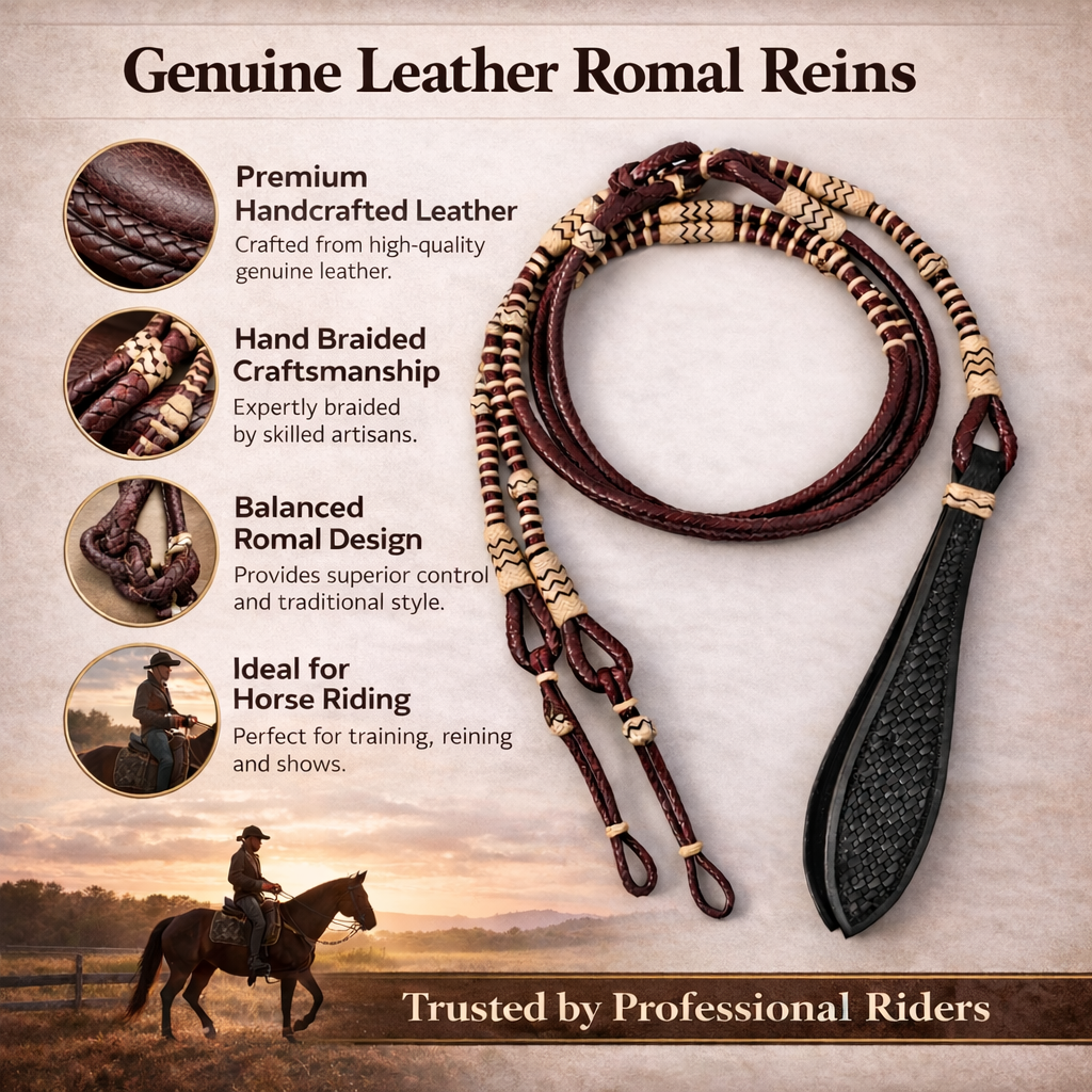 SIE Premium Genuine Leather Romal Reins – Hand Braided Romal with Popper End