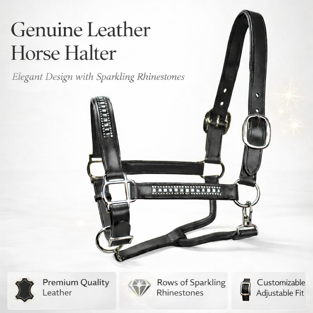 SIE Leather Bling Horse Halter - Crystal Studded Padded Headcollar