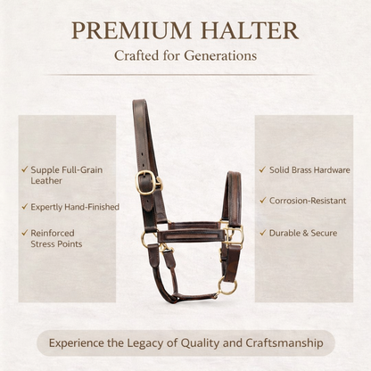 SIE Genuine Leather Empty Channel Horse Halter – Padded Adjustable Headcollar | Brass Hardware