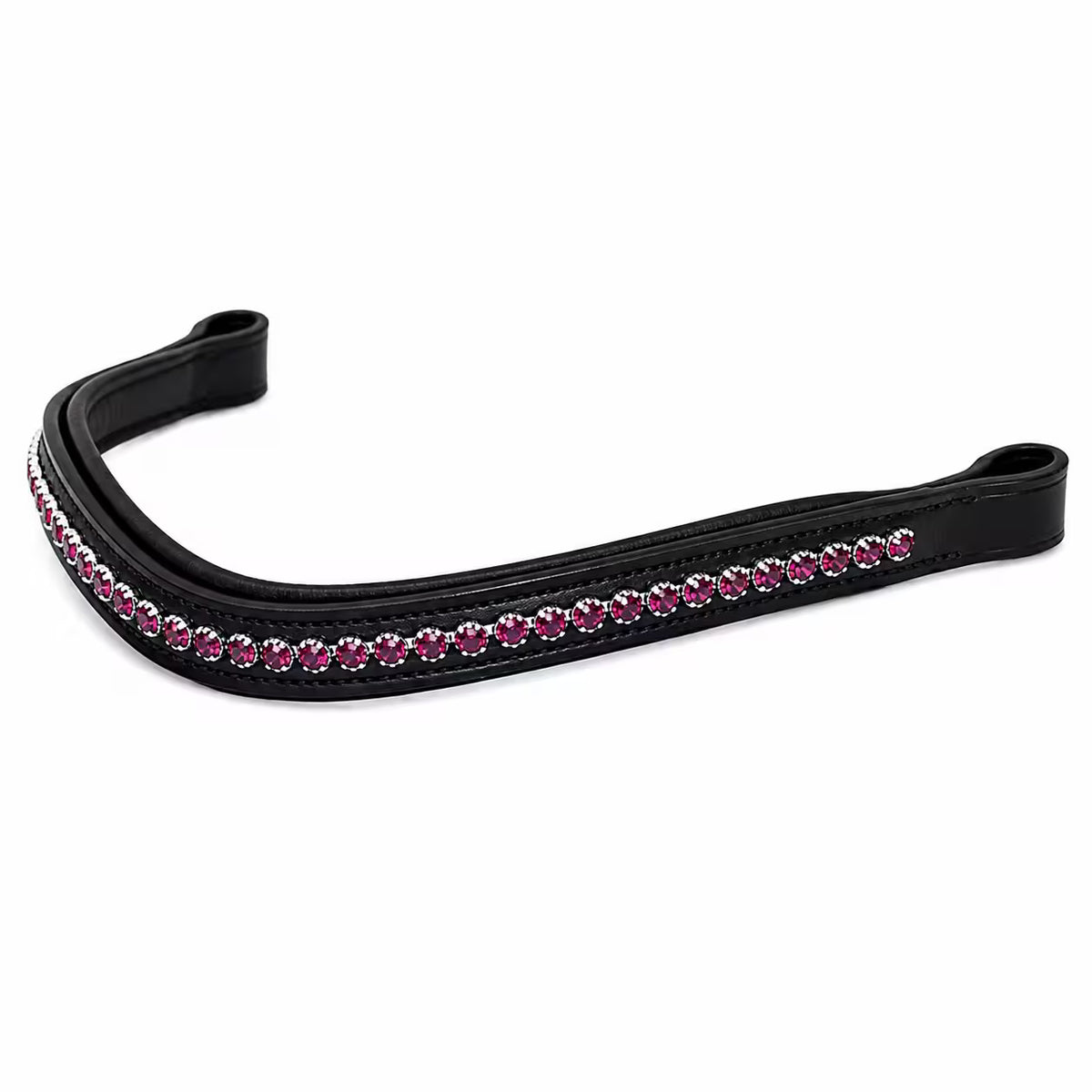 Fuchsia Swarovski Crystal Black Leather Horse Browband – Padded