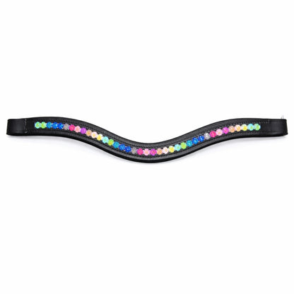 SIE Genuine Leather Horse Rainbow Crystal Browband with Multi-Color Rhinestones