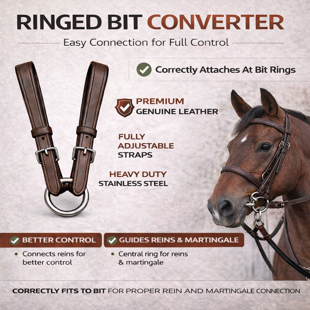 SIE Genuine Leather Ringed Bit Converter - Pelham Bit Converter - Premium Leather Bit Straps with SS O-Ring - Black & Brown