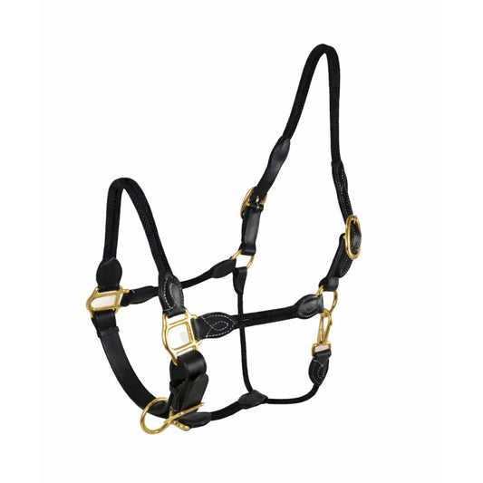 SIE Genuine Leather & Rope Horse Halter with Brass Hardware