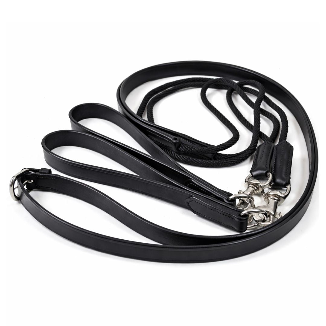 SIE Premium Genuine Leather Draw Reins – Double Handle with Metal Clips