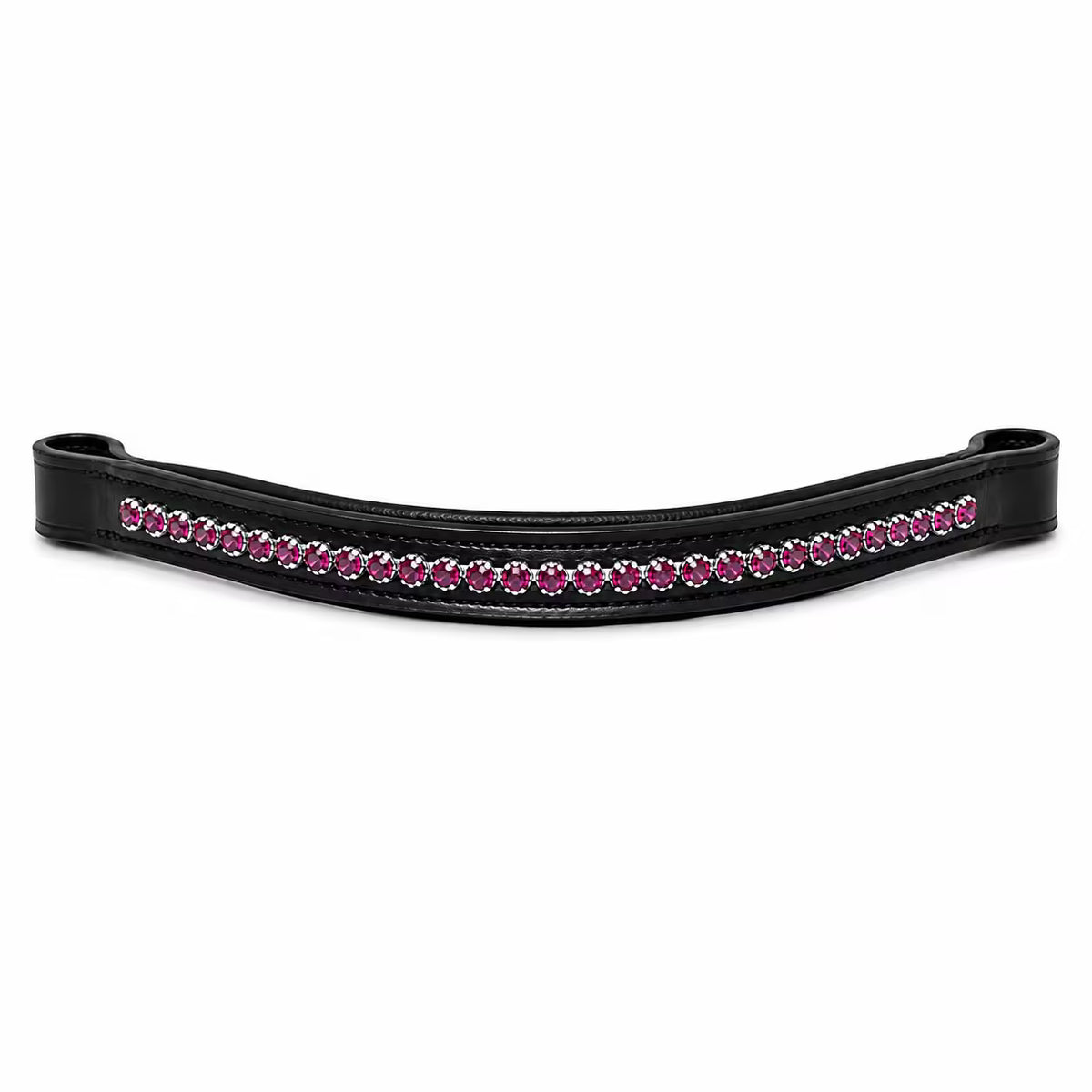 Fuchsia Swarovski Crystal Black Leather Horse Browband – Padded