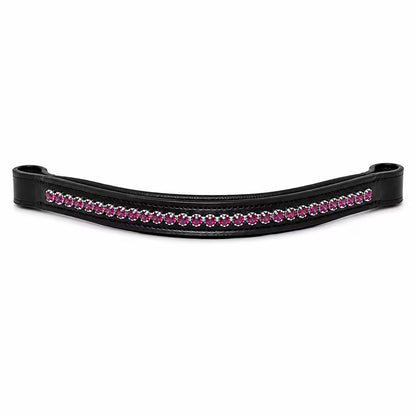 Fuchsia Swarovski Crystal Black Leather Horse Browband – Padded