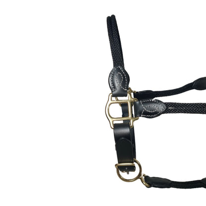 SIE Genuine Leather & Rope Horse Halter with Brass Hardware