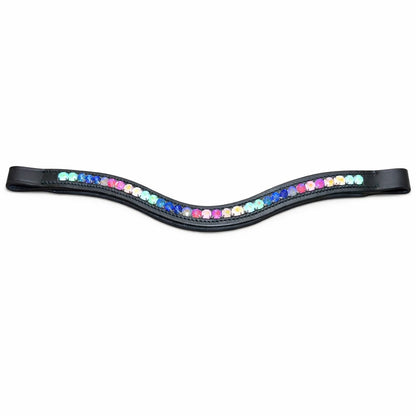 SIE Genuine Leather Horse Rainbow Crystal Browband with Multi-Color Rhinestones