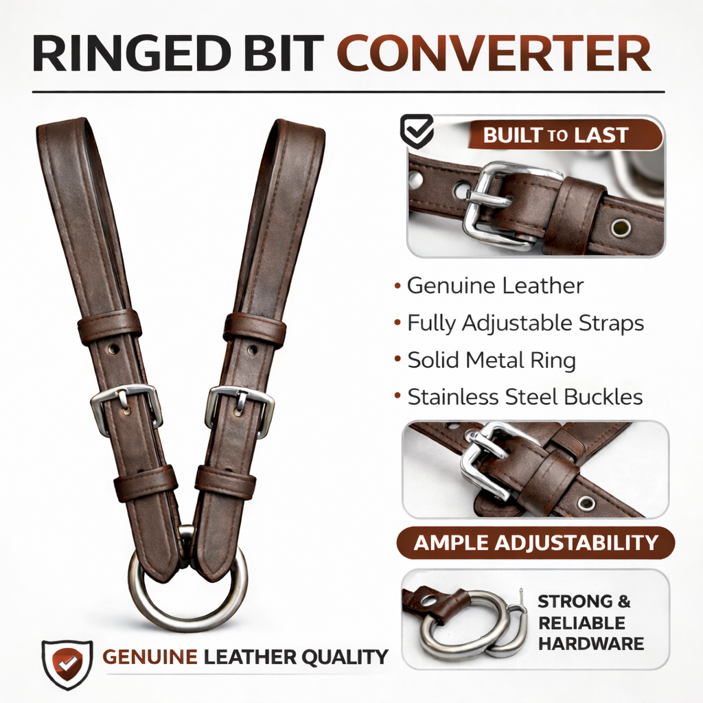 SIE Genuine Leather Ringed Bit Converter - Pelham Bit Converter - Premium Leather Bit Straps with SS O-Ring - Black & Brown