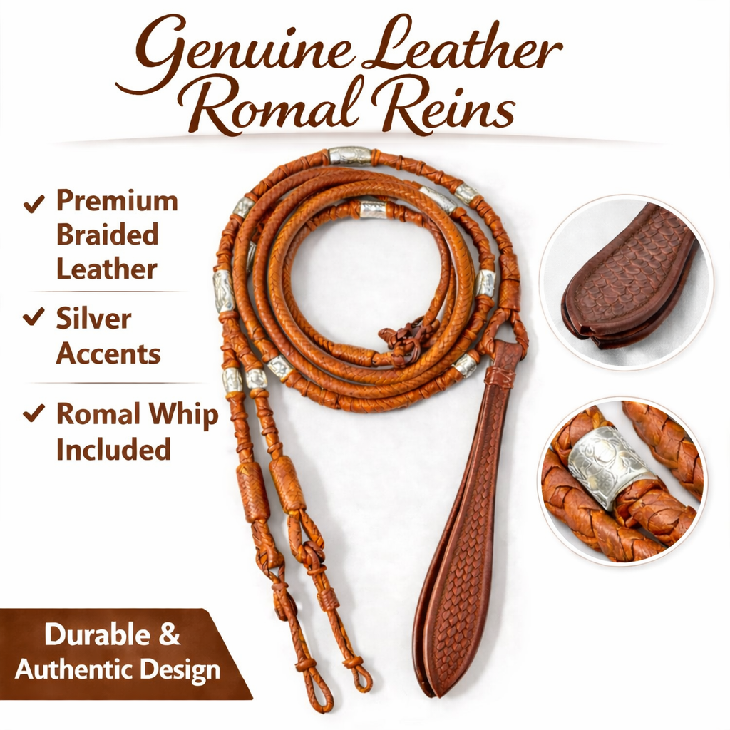 SIE Premium Genuine Leather Romal Reins – Hand Braided Romal with Popper End