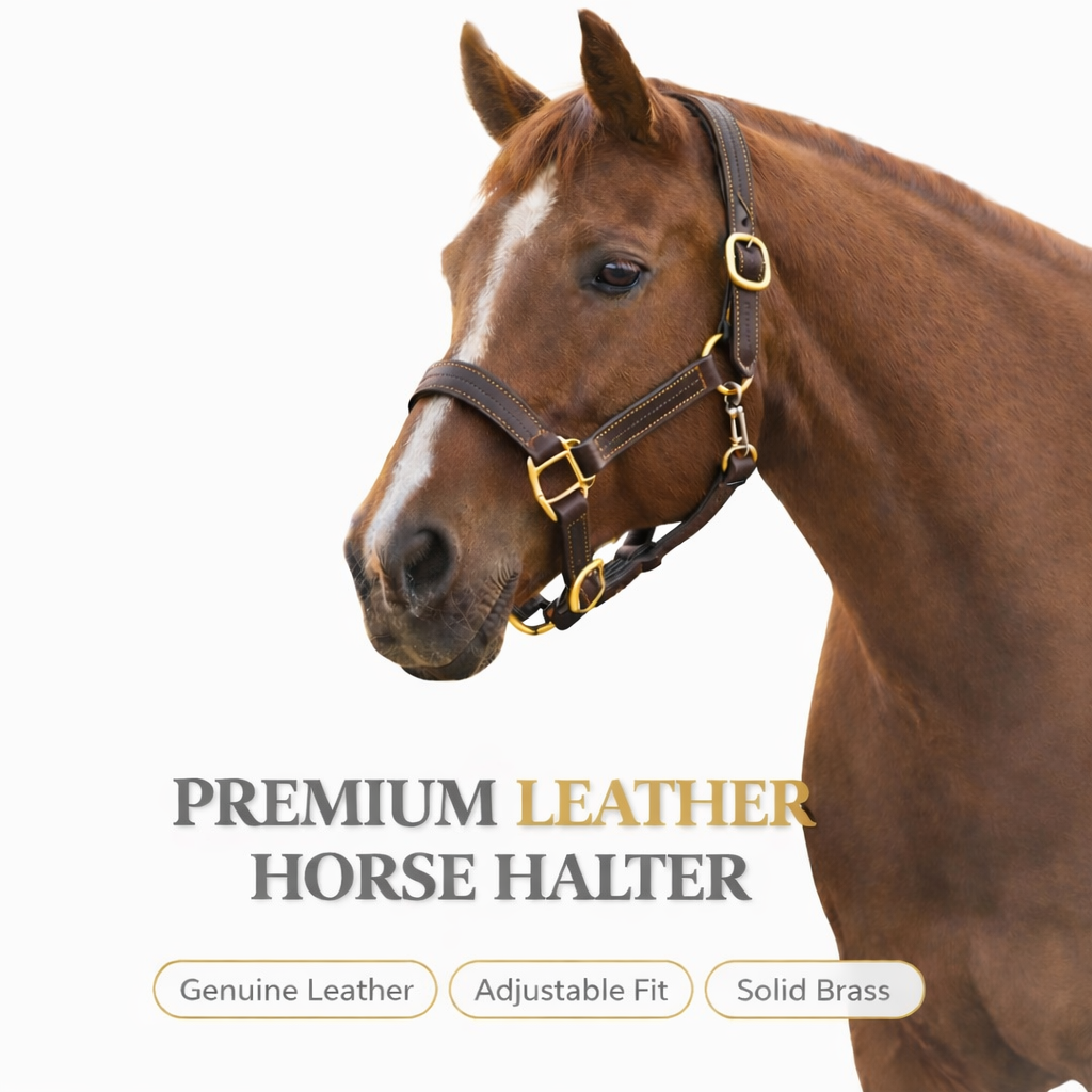 SIE Genuine Leather Horse Halter Triple Stitched with Solid Brass Hardware