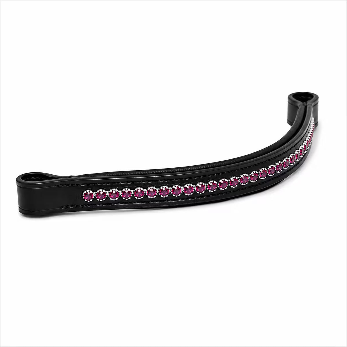 Fuchsia Swarovski Crystal Black Leather Horse Browband – Padded