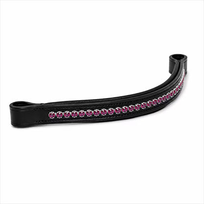 Fuchsia Swarovski Crystal Black Leather Horse Browband – Padded