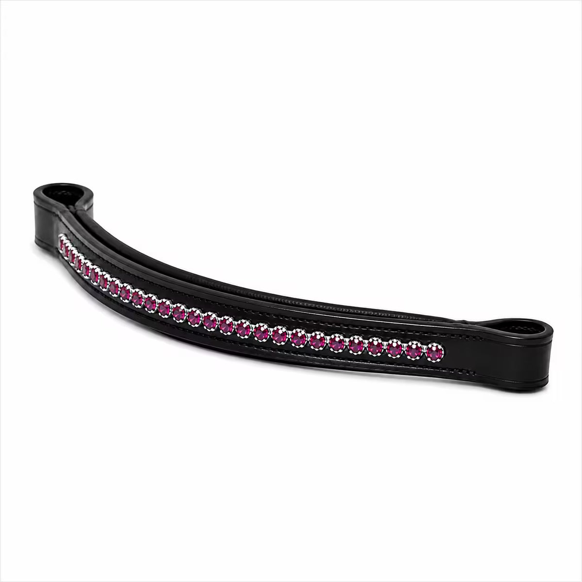 Fuchsia Swarovski Crystal Black Leather Horse Browband – Padded