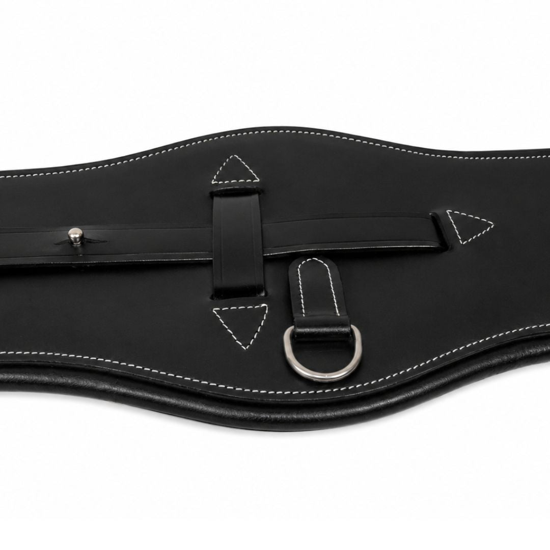 SIE Pro Anatomic Leather Dressage Horse Girth Cinch Soft Padded Comfort With Elastic Ends