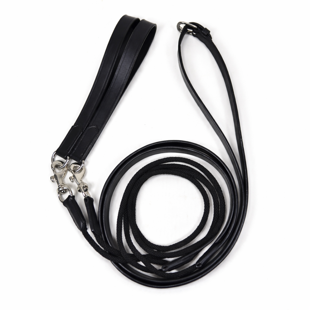 SIE Premium Genuine Leather Draw Reins – Double Handle with Metal Clips