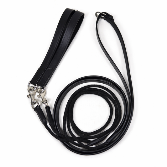 SIE Premium Genuine Leather Draw Reins – Double Handle with Metal Clips