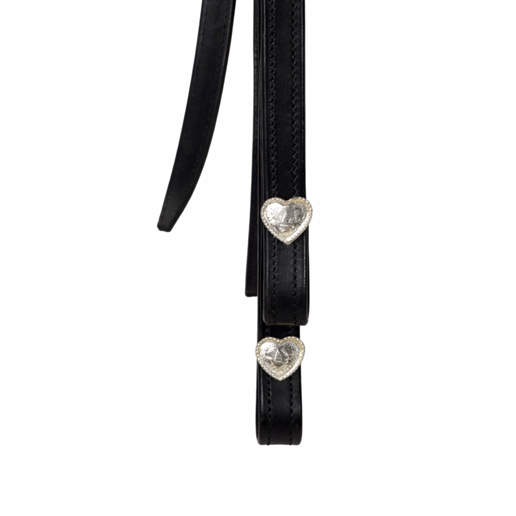 SIE Genuine Leather Headstall with Reins – Western Headstall & Reins Set with Engraved Silver Heart Conchos