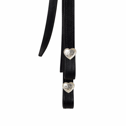 SIE Genuine Leather Headstall with Reins – Western Headstall & Reins Set with Engraved Silver Heart Conchos