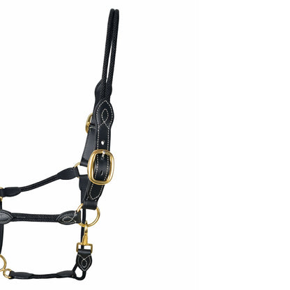 SIE Genuine Leather & Rope Horse Halter with Brass Hardware