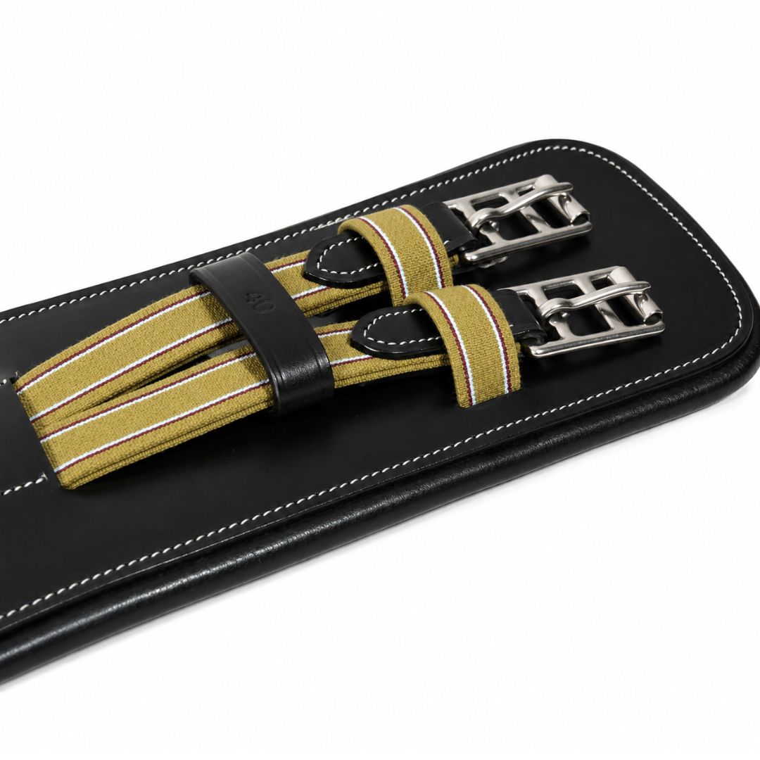 SIE Pro Anatomic Leather Dressage Horse Girth Cinch Soft Padded Comfort With Elastic Ends