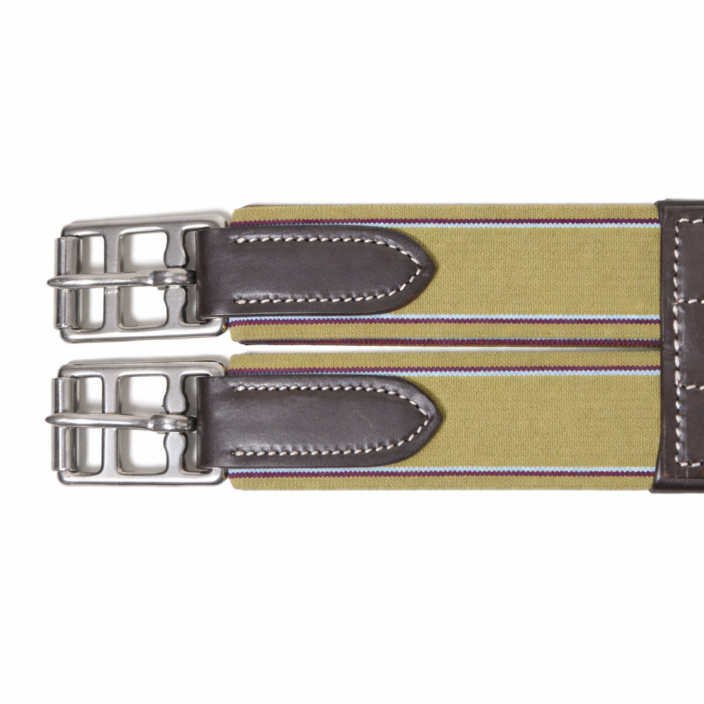 SIE Fancy Anatomic Snap Overlay Leather Horse Girth Cinch Handcrafted Padded Comfort With Center Snap & Elastic Ends