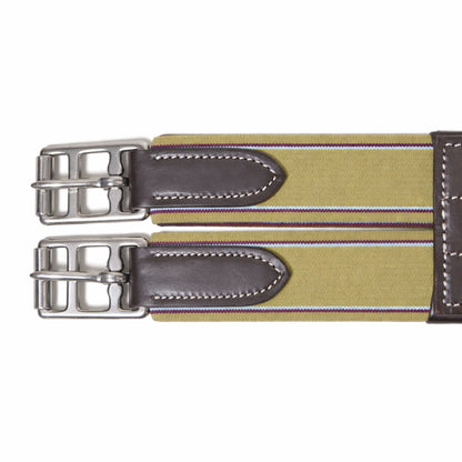 SIE Fancy Anatomic Snap Overlay Leather Horse Girth Cinch Handcrafted Padded Comfort With Center Snap & Elastic Ends