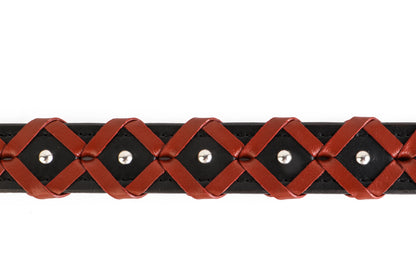 Leather Dog Collar – Black with Tan Braiding