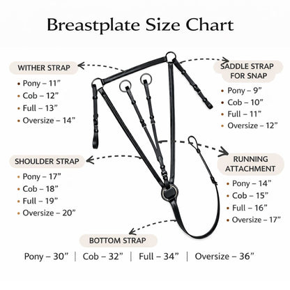 SIE Genuine Leather Breastplate with Removable Running Attachment – 5-Way Adjustable Horse Tack with Fancy Stitching