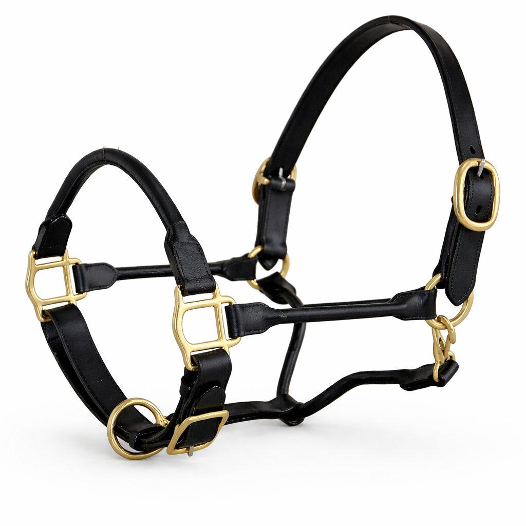 SIE Adjustable Horse Premium Rolled Leather Halter & Brass Hardware