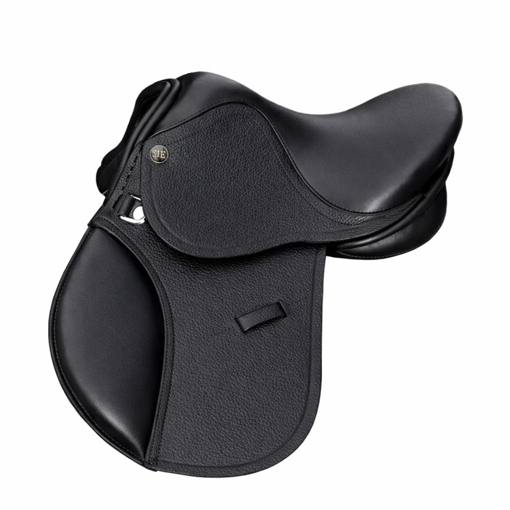 SIE English Jumping Leather Horse & Pony Saddle for Kids (10”–15”)Fiber Flex Tree Wool Flocked Panels