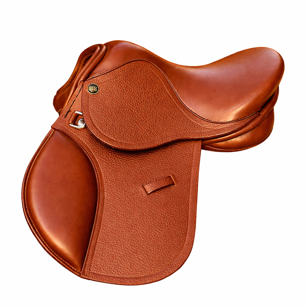 SIE English Jumping Leather Horse & Pony Saddle for Kids (10”–15”)Fiber Flex Tree Wool Flocked Panels